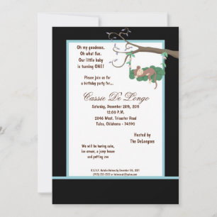 5x7 Black Monkey Birthday Party Invite