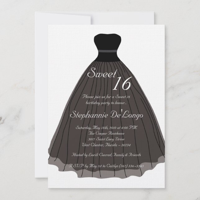 5x7 Black Sheer Dress Sweet 16 Birthday Invitation (Front)
