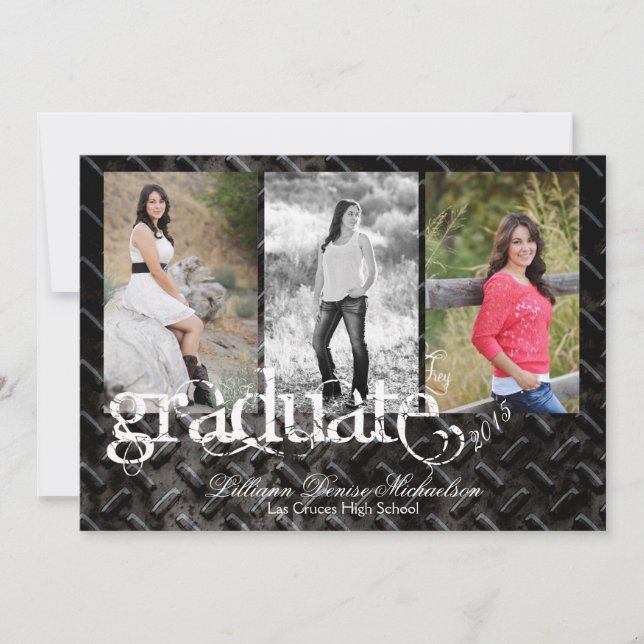 5x7 Black Steel Metal Aluminium Senior Announcemen Announcement (Front)