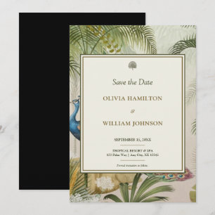 5x7 Black Tropical Peacock Palm Wedding Save The Date