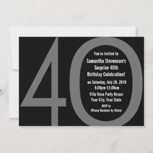 5x7 Black+White Big 4-0 Birthday Party Invitations