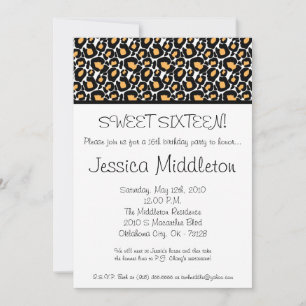 5x7 Black White Cheetah 16th Birthday Invitation