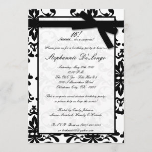 5x7 Black White Damas Sweet 16 Birthday Invitation