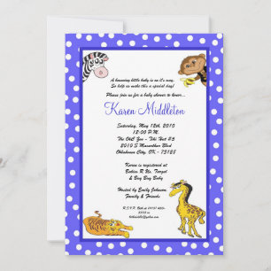 5x7 Blue Animals Zoo Baby Shower Invitation