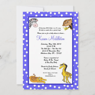 5x7 Blue Animals Zoo Baby Shower Invitation