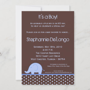 5x7 Blue Boy Mod Elephant Baby Shower Invitation