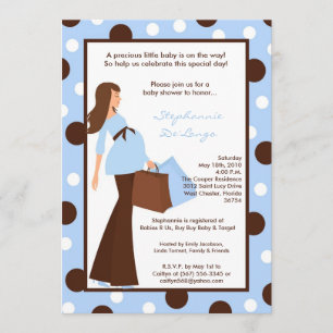 5x7 Blue Boy Modern Mod Mum Baby Shower Invitation