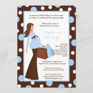 5x7 Blue Boy Modern Mod Mum Baby Shower Invitation