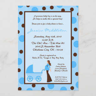 5x7 Blue Boy Mum Carriage Baby Shower Invitation