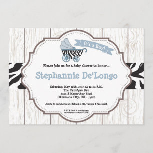 5x7 Blue Carriage Stroller Baby Shower Invitation