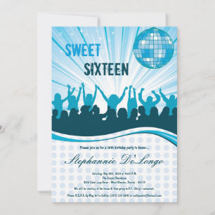 5x7 Blue Dance Party 16th Birthday Invitation