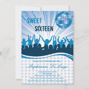 5x7 Blue Dance Party 16th Birthday Invitation