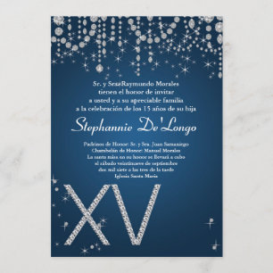 5x7 Blue Diamond Quinceanera Birthday Invitation