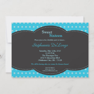 5x7 Blue Polkadot Sweet 16 Birthday Invitation