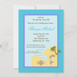 5x7 Blue Surfer Boy Birthday Party Invitation