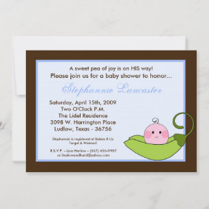 5x7 Blue Sweet Pea in Pod Baby Shower Invitation