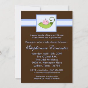 5x7 Blue Sweet Pea in Pod Baby Shower Invitation