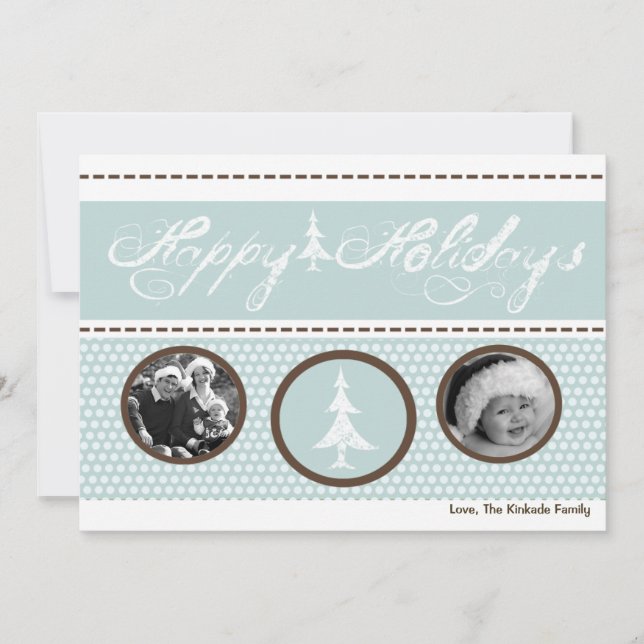 5x7 Blue White Polka Dot PHOTO Christmas Card (Front)