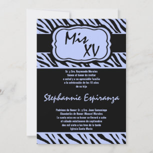 5x7 Blue Zebra Print Quinceanera 15 Invitation