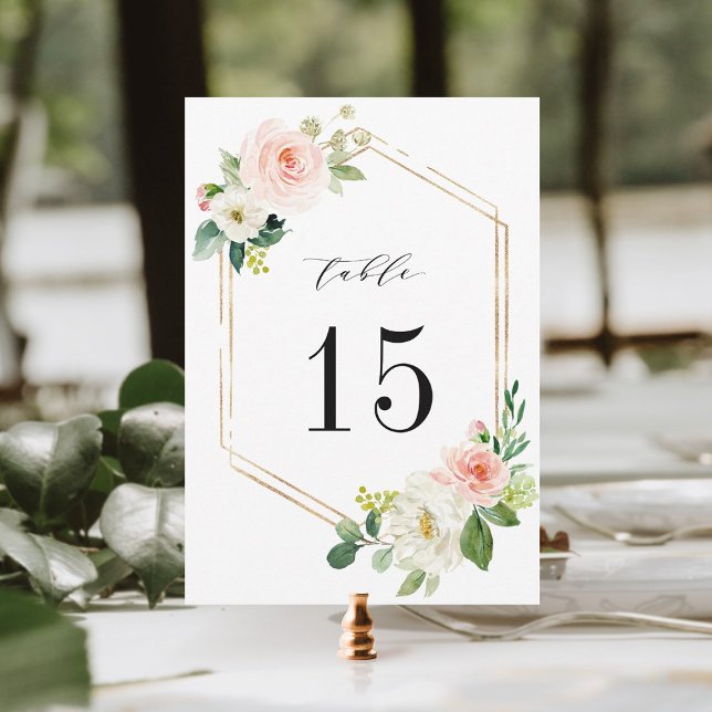 5x7 Blush White Bloom Floral Wedding Table Number (Creator Uploaded)