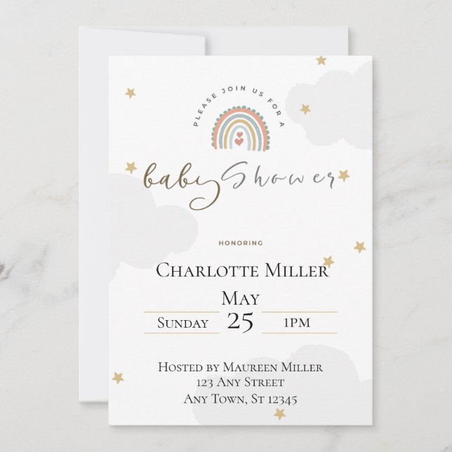 5x7 Boho Rainbow Baby Shower Invitation (Front)