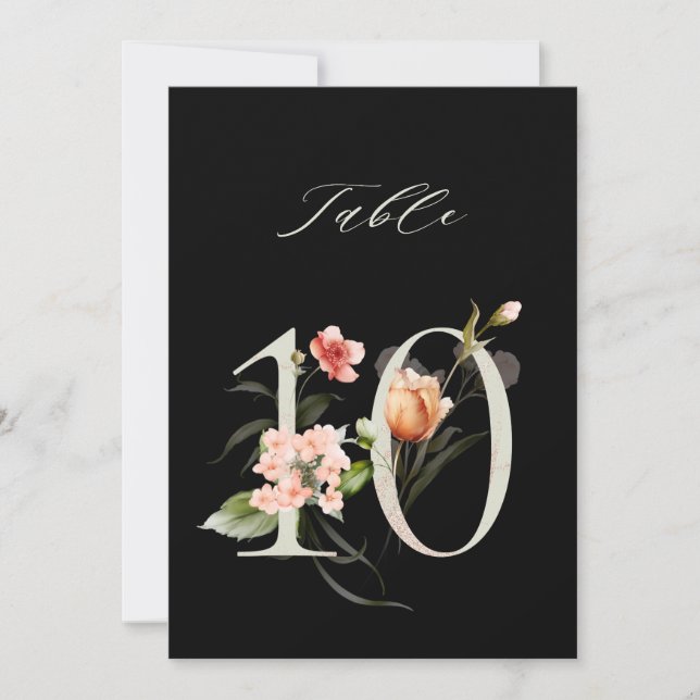 5x7 Botanical Floral Number 10, Black Table Number (Front)