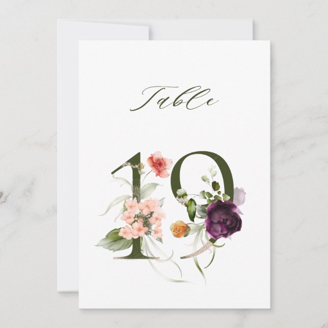 5x7 Botanical Floral Number 19, Table Number (Front)