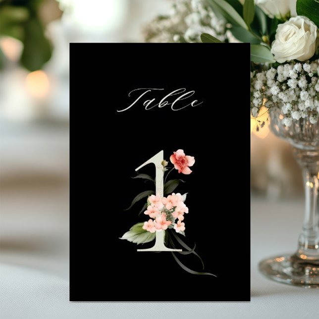 5x7 Botanical Floral Number 1, Black Table Number  (Creator Uploaded)