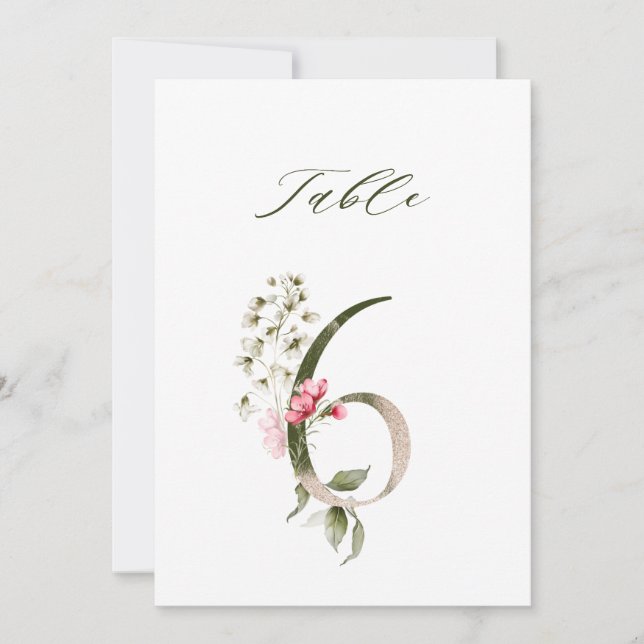 5x7 Botanical Floral Number 6, Table Number (Front)