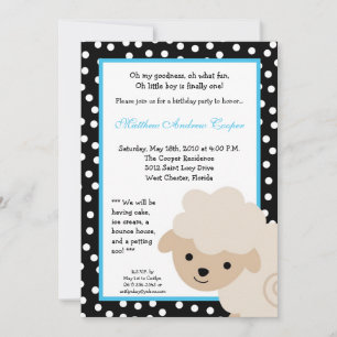 5x7 Boy Blue Farm Sheep Birthday Party Invitation