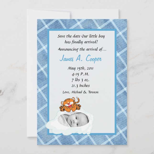 5x7 Boy Cloud PHOTO on Circle Birth Announcement (Front)