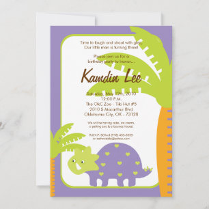 5x7 Boy Dinosaur Dino Birthday Invitation