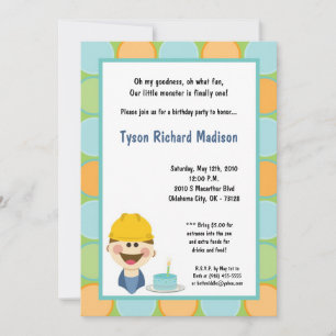 5x7 Boy Hard Hat Worker Birthday Party Invitation