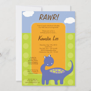 5x7 Boy Polka Dot Dinosaur Birthday Invitation