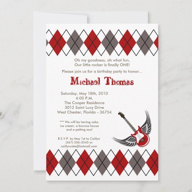 5x7 Boy Punk Rock Guitar Birthday Party Invitation (Front)