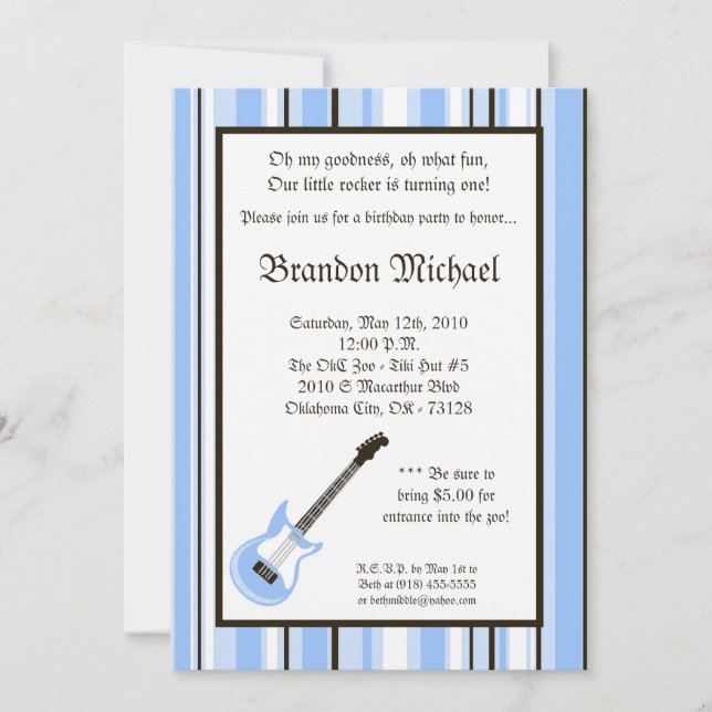 5x7 Boy Rocker Guitar Birthday Party Invitation (Front)