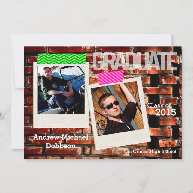 5x7 Brick Wall Grunge Building Senior Announcement (Front)