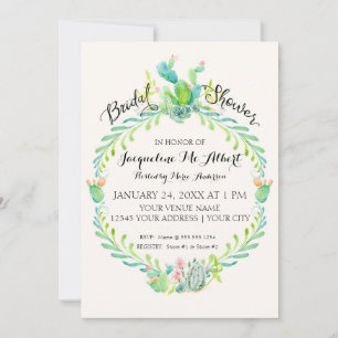 5x7 Bridal Shower Desert Country Cactus Watercolor Invitation