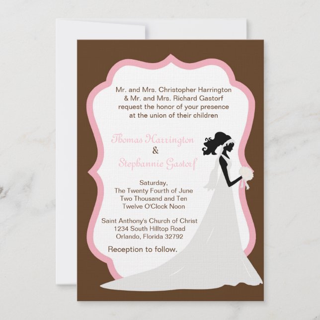 5x7 Brown Bride Wedding Invitation (Front)