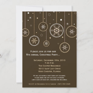 5x7 Brown Gold Snowflake Christmas Invitation
