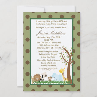 5x7 Brown Jungle Safari Zoo Baby Shower Invitation