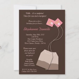 5x7 Brown Tea Bag Tea Party Birthday Invitation