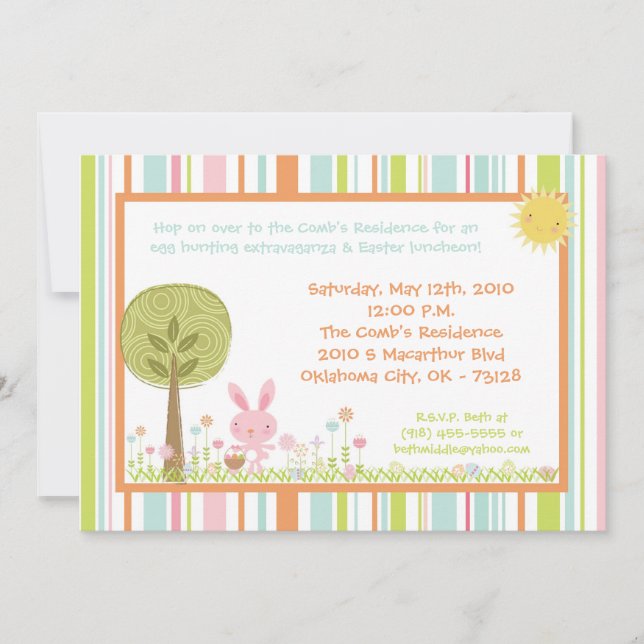 5x7 Bunny Rabbit Egg Hunt Easter Lunch Invitation (Front)