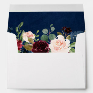 5x7 Burgundy Blush Navy Blue Floral Return Address Envelope