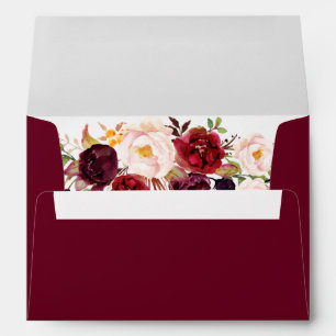 5x7 - Burgundy Marsala Red Floral & Return Address Envelopes