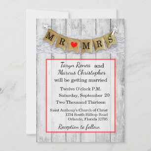 5x7 Burlap Mr. and Mrs. Banner Wedding Invitation