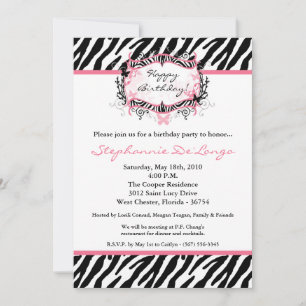 5x7 Butterfly Zebra Print Birthday Part Invitation