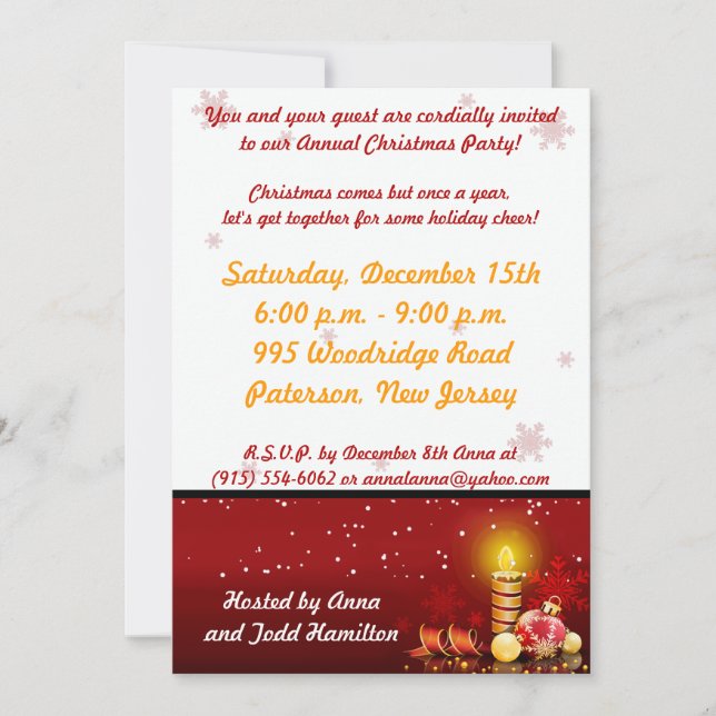 5x7 Candle Night Christmas Party Invitation (Front)