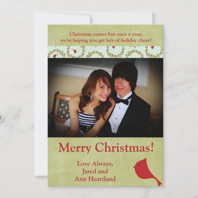 5x7 Cardinal Christmas Bird Invitation (Front)
