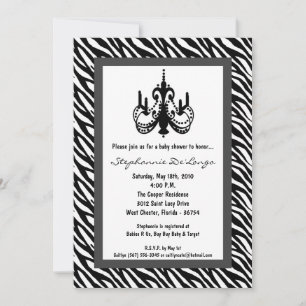 5x7 Chandelier Black Zebra Baby Shower Invitation